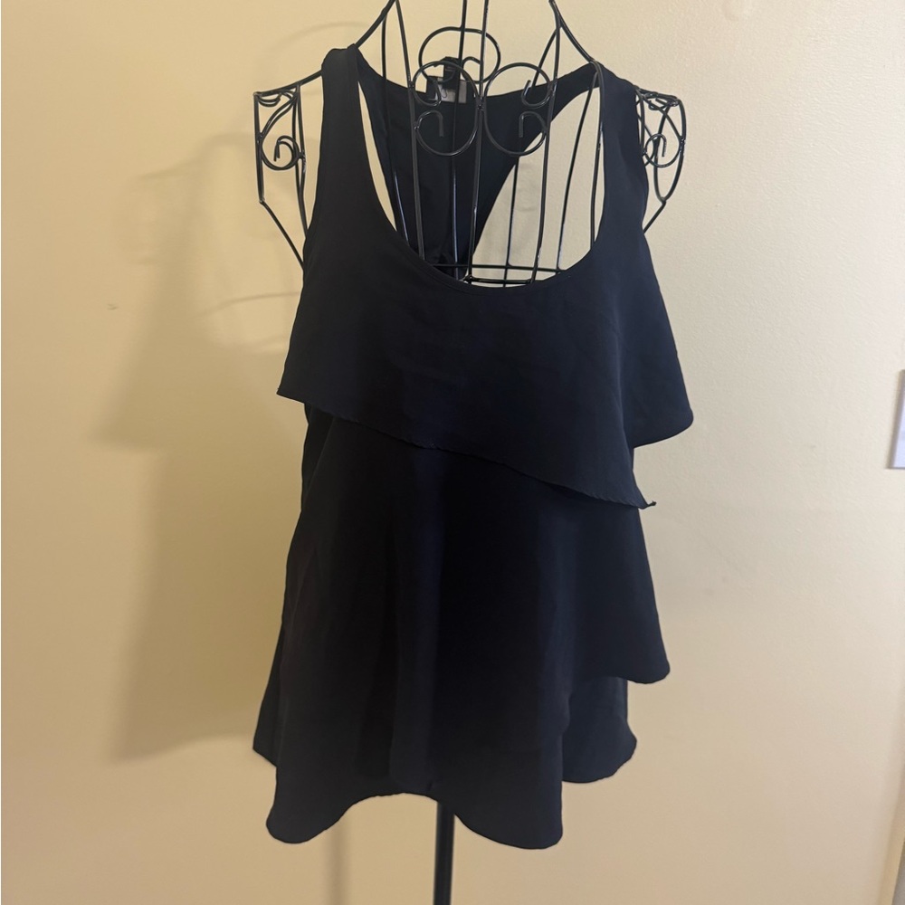 Aqua Ruffled Sleeveless Top in Black Size Small